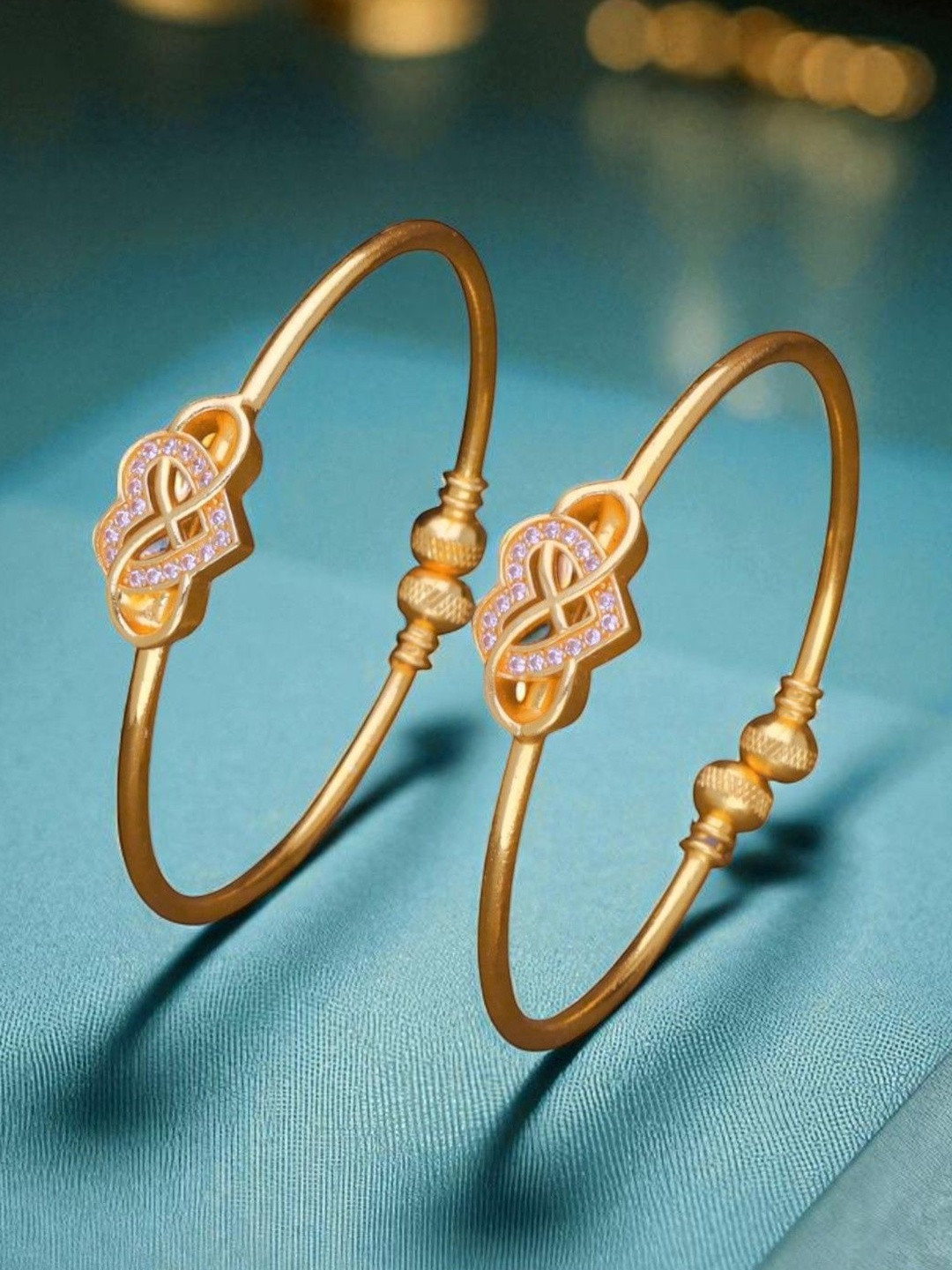 DIVASTRI Set Of 2 Gold-Plated American Diamond Studded Bangle