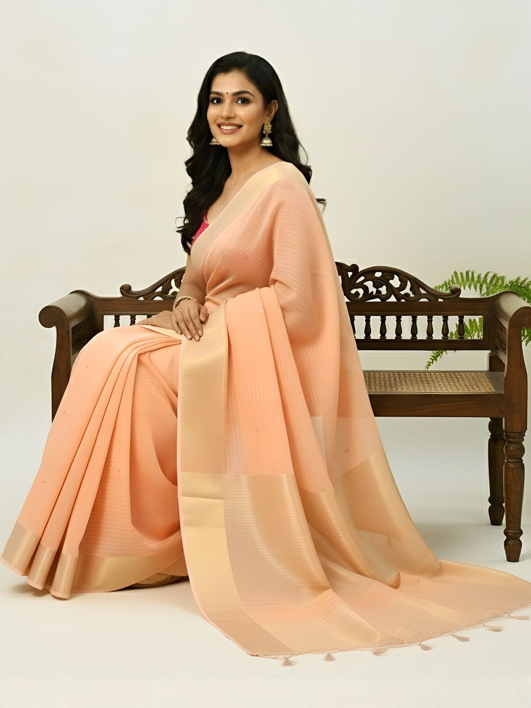 PriyaSaagaram Women Pure Crepe Checked Zari Saree
