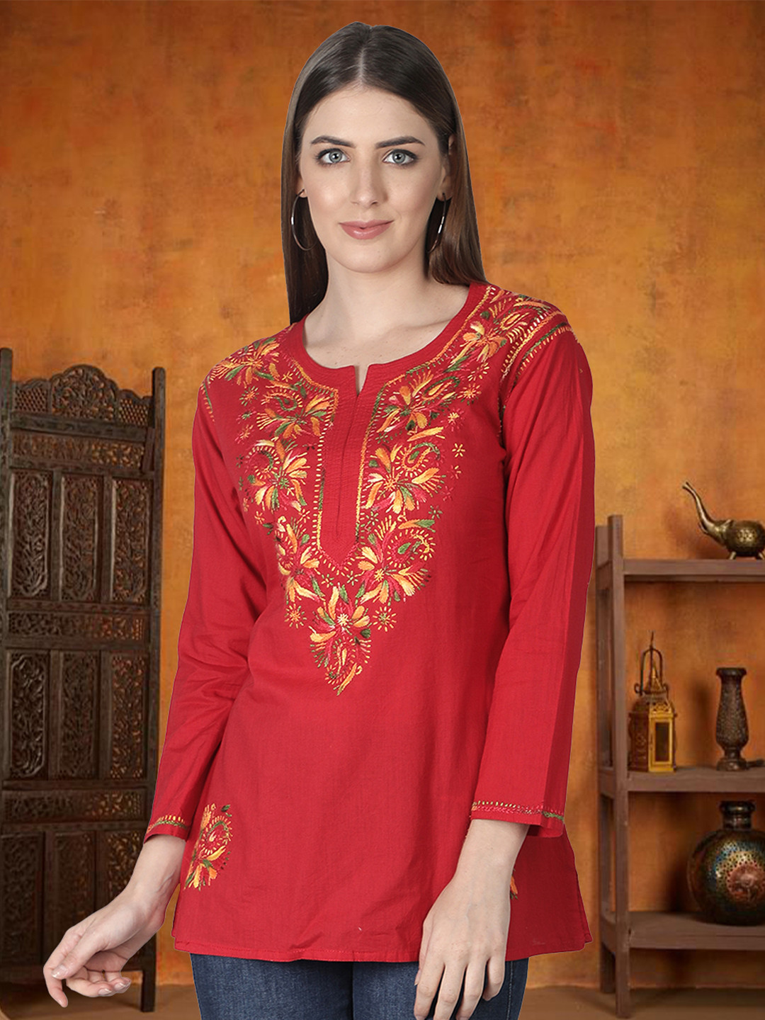 Seva Chikan Ethnic Motifs Embroidered Chikankari Kurti