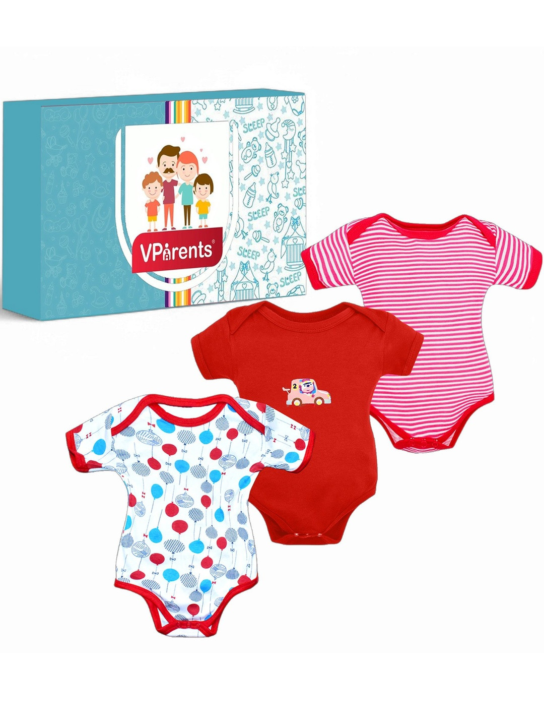 Vparents  Pack of 3 Unisex Bodice Half-Sleeve Rompers