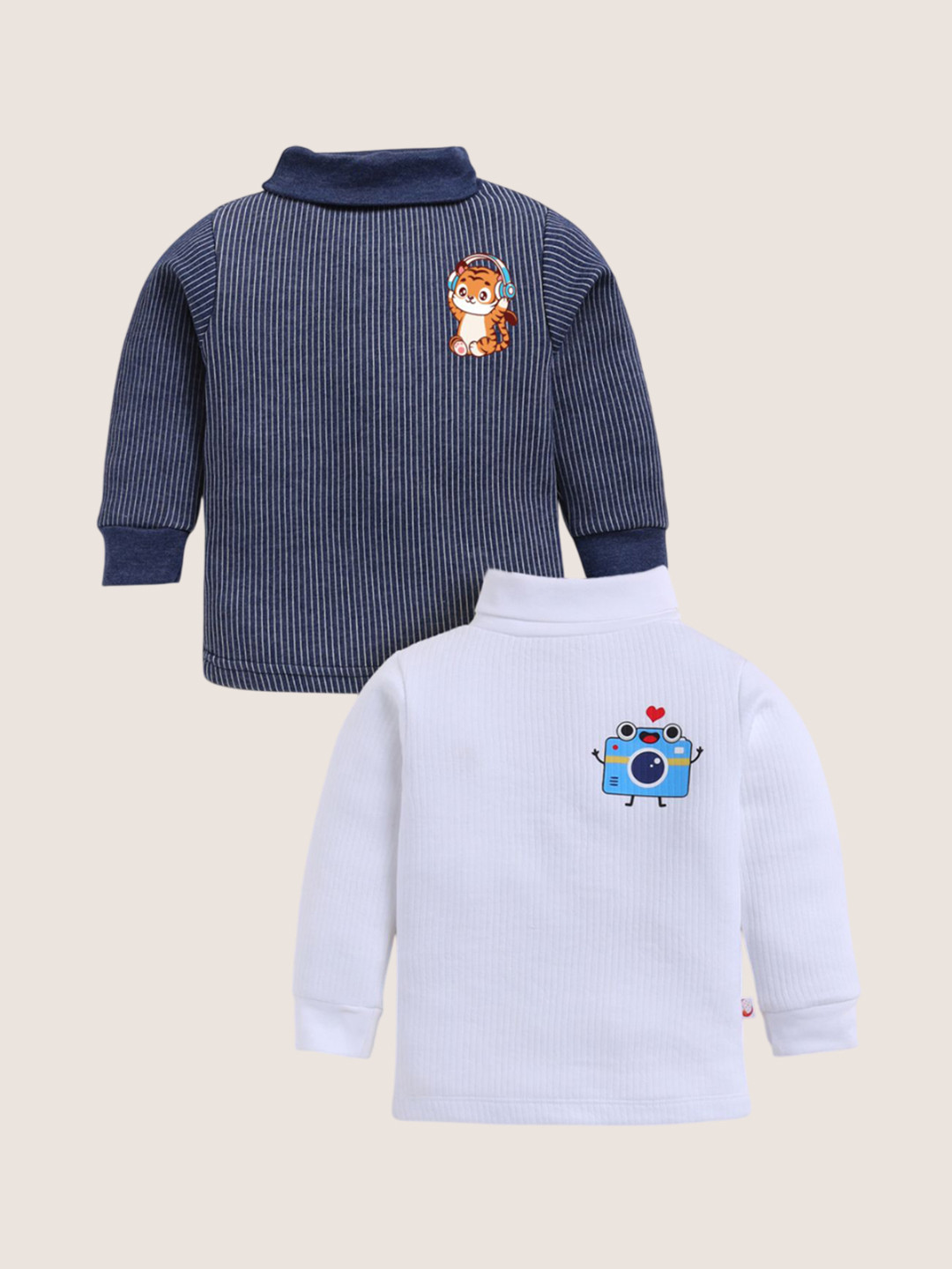 MooNKids Kids Pack Of 2 Self Design Ribbed High Neck Top