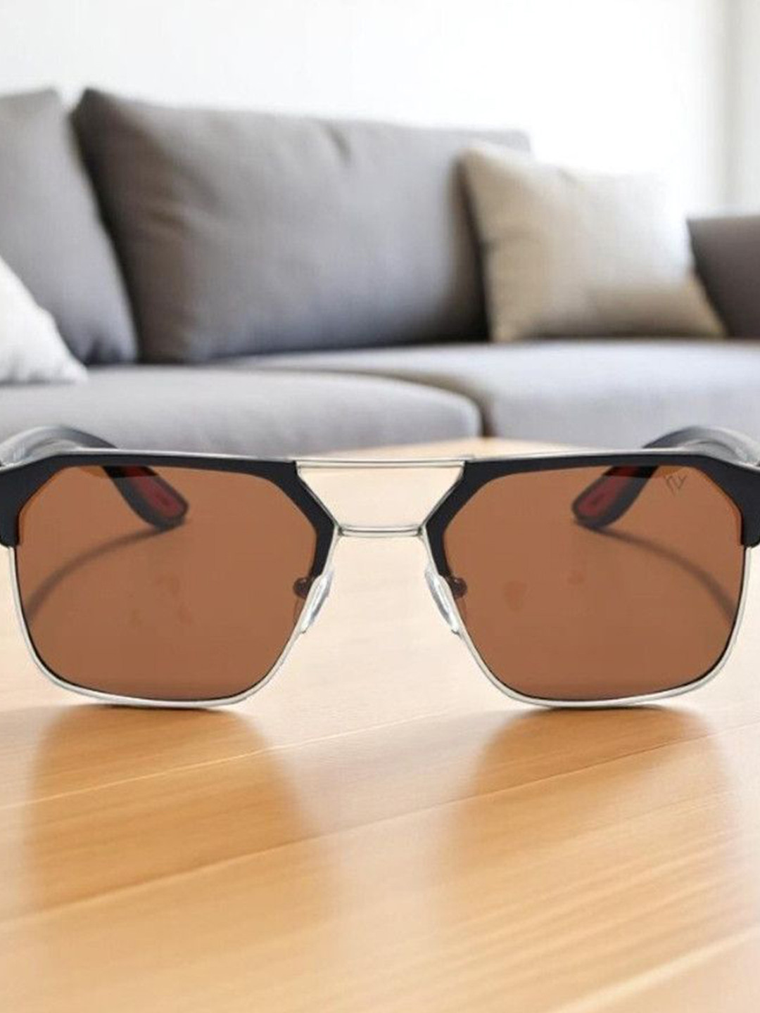 SPADEACES Unisex Square Sunglasses with UV Protected Lens Gold Brown Final -3