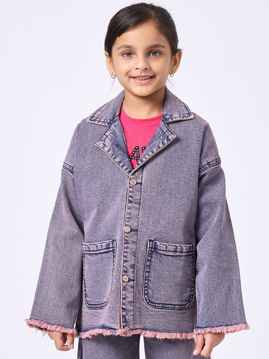 Ed-a-Mamma Girls Lapel Collar Solid Pure Cotton Denim Jacket