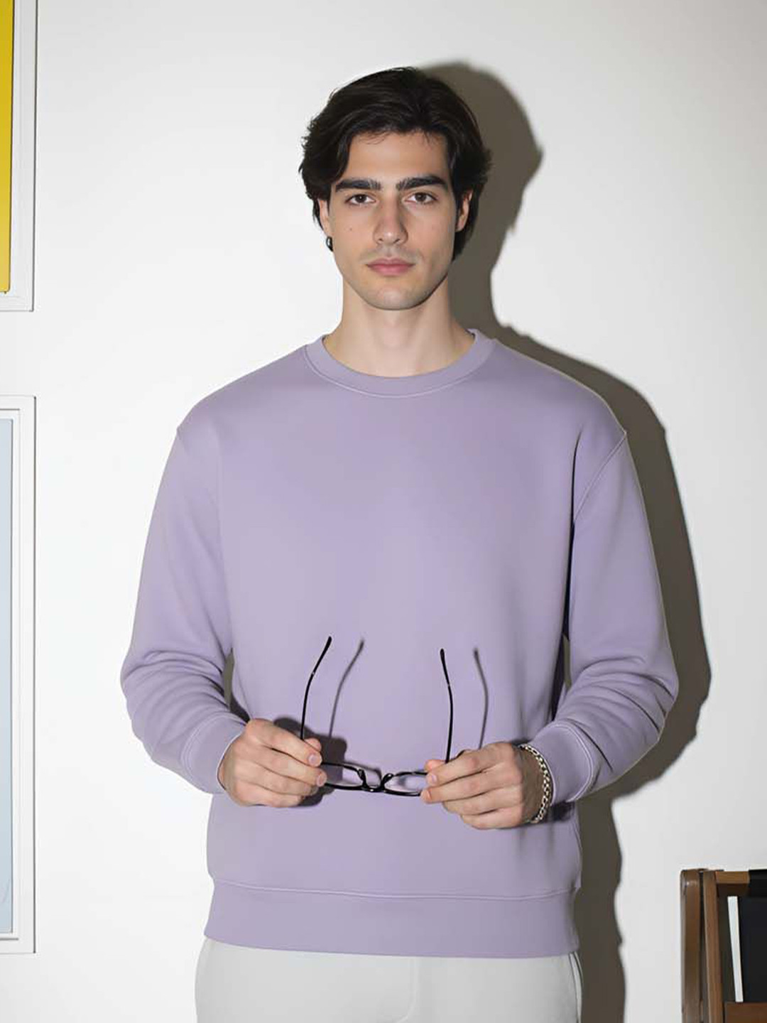 Lazy Lush Men Solid Round Neck Long Sleeves Pullover Sweatshirt