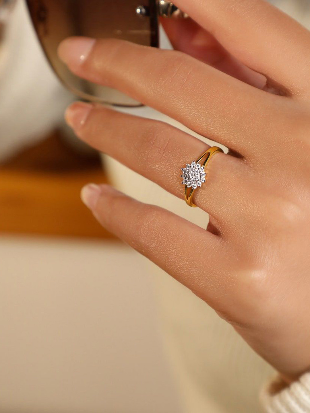 CANDERE A KALYAN JEWELLERS COMPANY Women 18Kt Gold Diamond Tiana Finger Ring- 2.24 g