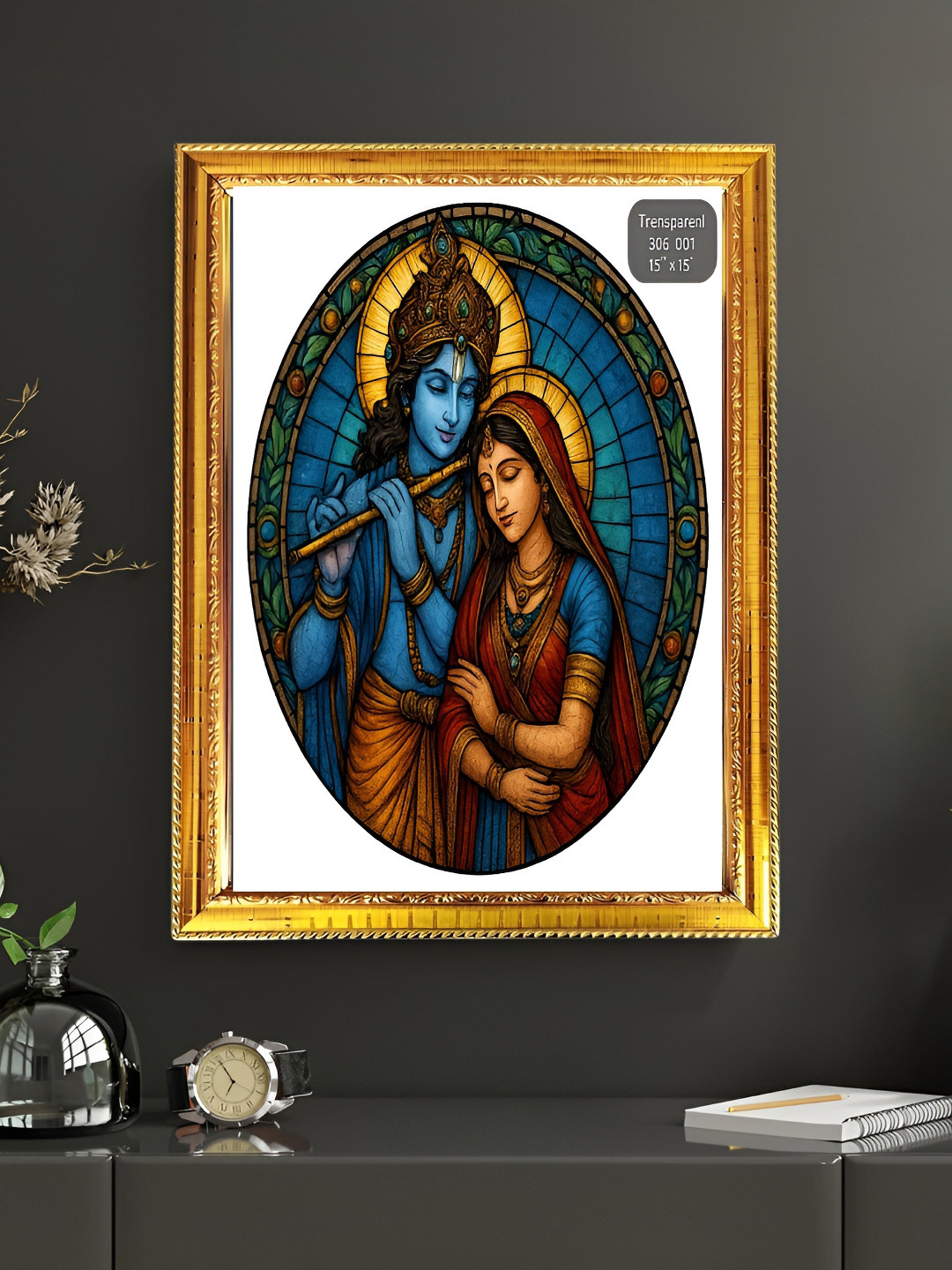 blinkart Blue & Beige Printed Artcard & Plexi Glass Lord Radha Krishna Religious Wall Art