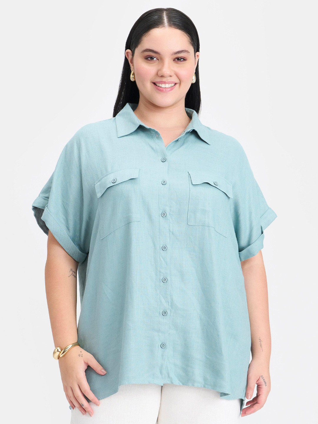 Virgio Plus Size Pocket Detail Relaxed Fit Casual Shirt