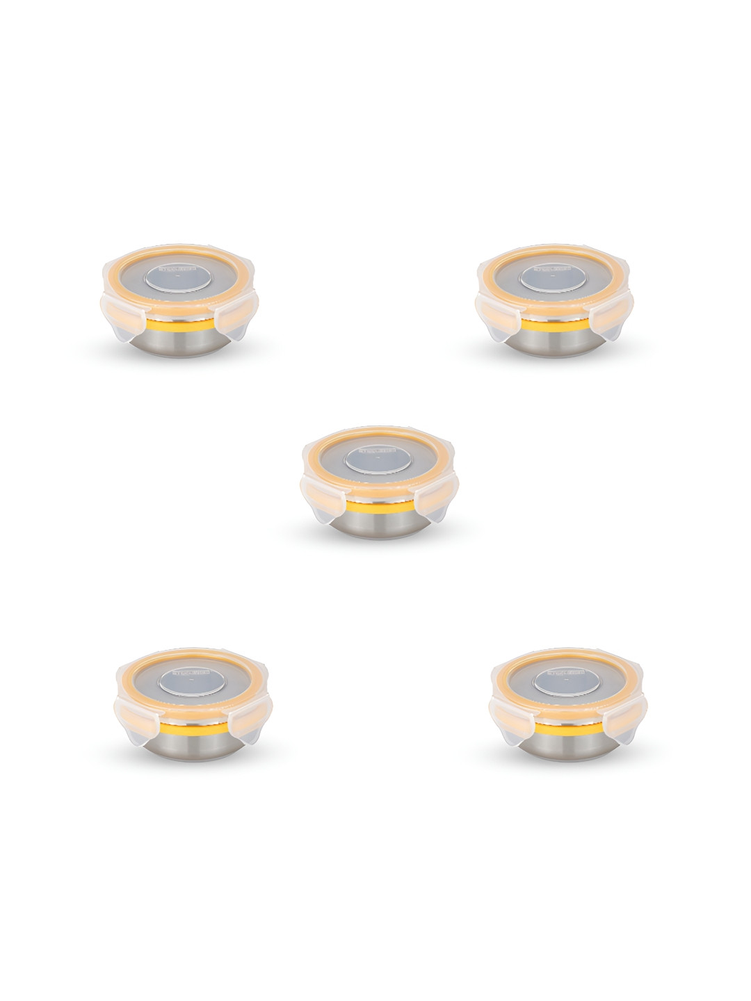 STEELLOCK Yellow & Silver Toned 5 Pieces Stainless Steel Airtight Lunch Box 100ml