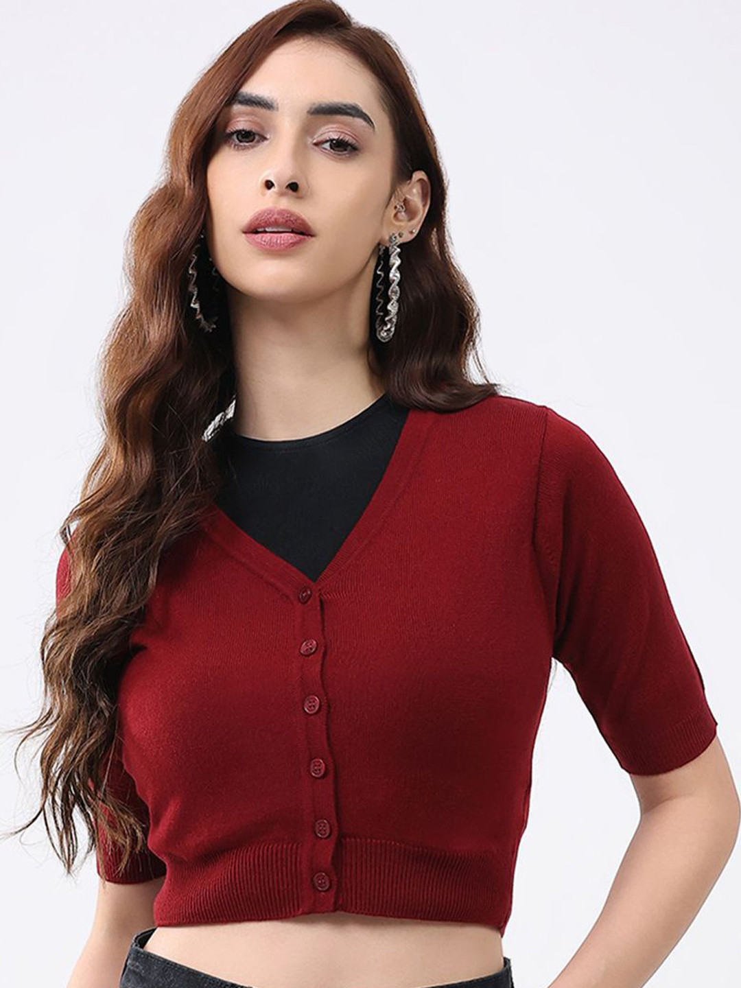 Monte Carlo Women V Neck Half Sleeve Crop Cardigan