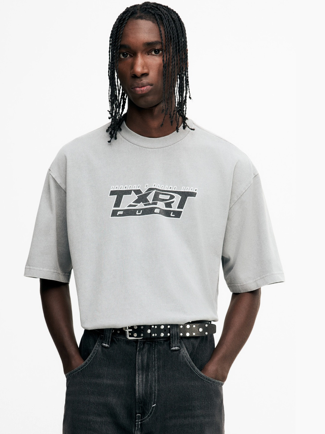 H&M Men Grey Loose Fit Washed T-shirt