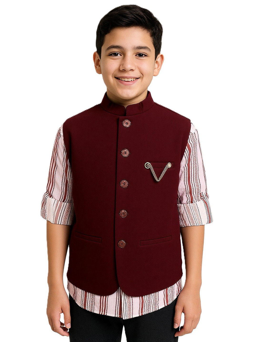 CHARCHIT Boys Maroon Solid Nehru Jacket