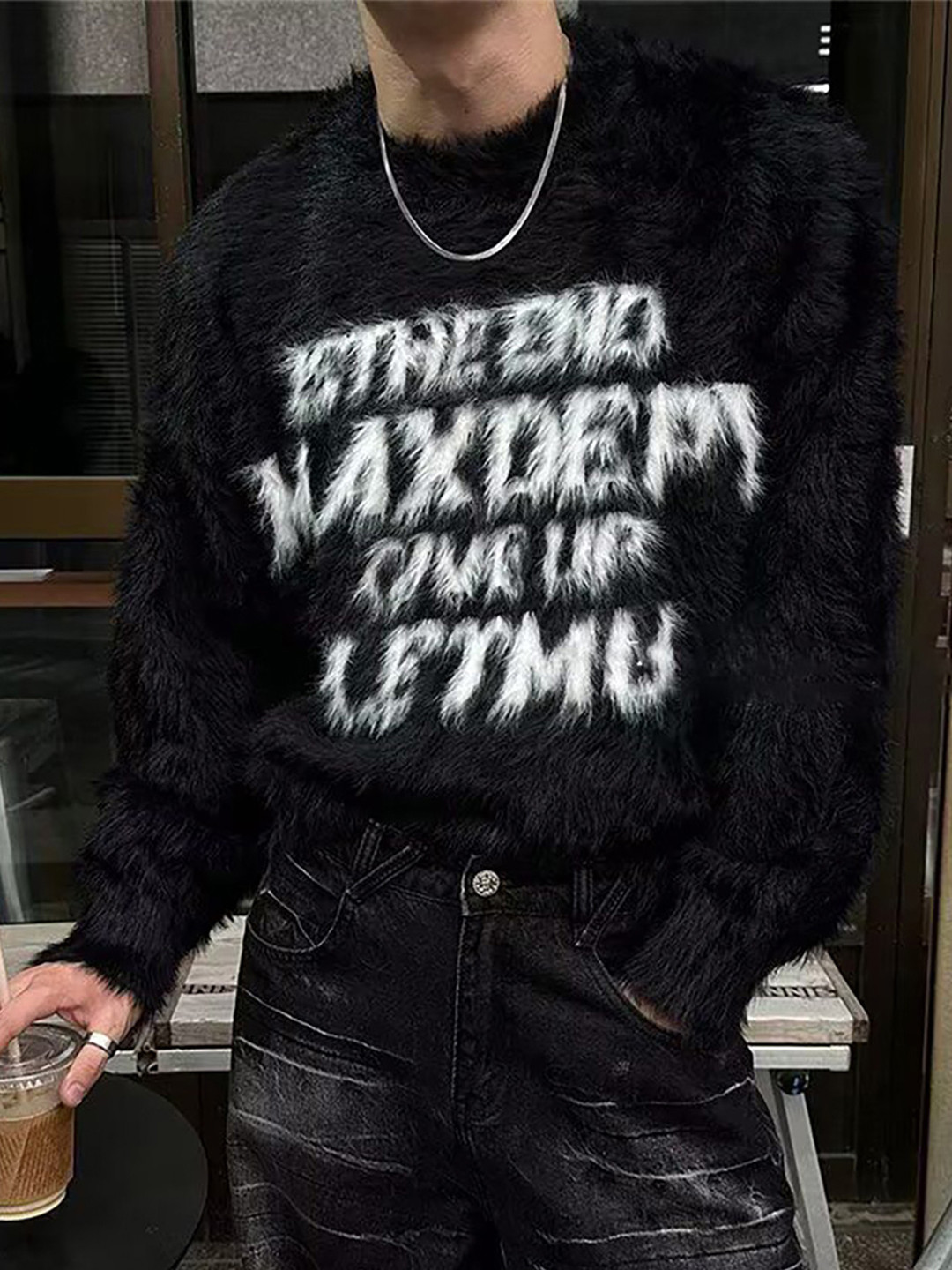 StyleCast x Revolte Men Typography Self Design Pullover Long Sleeves Sweater