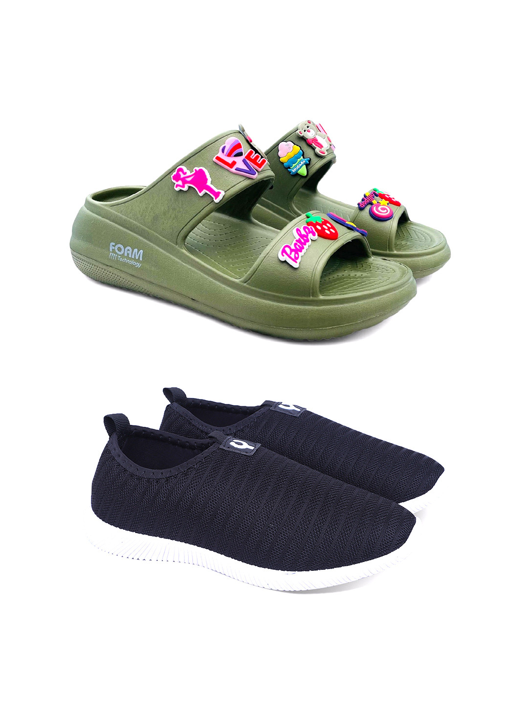 FABBMATE Women Pack Of 2 Slip-On Sneakers And Slip-Ons