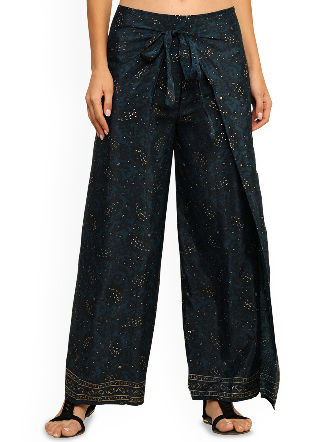 GALE GIRLS Women Ethnic Motifs Printed Comfort Convertible Mid-Rise Pleated Trousers
