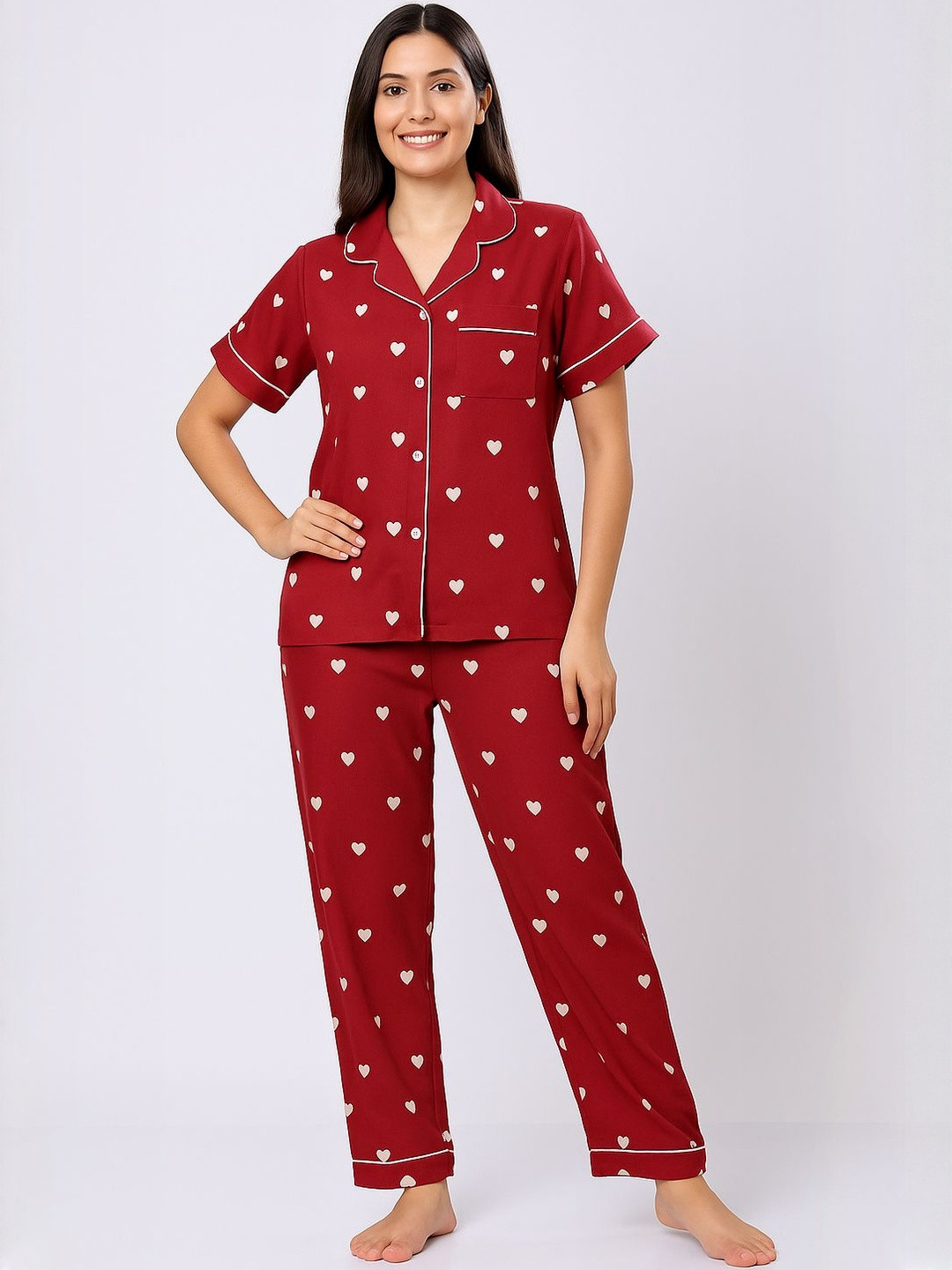 Stem Rope Women Heart Printed Night suit