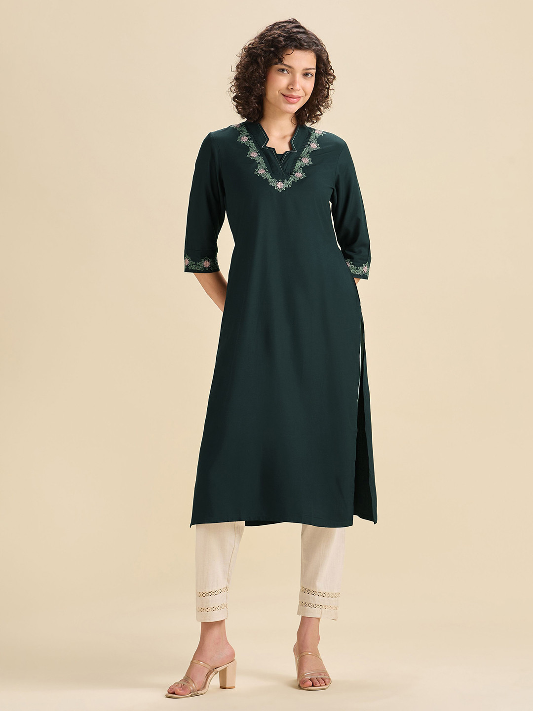 Vismay Women Cross Stitch Embroidery A-Line Kurta