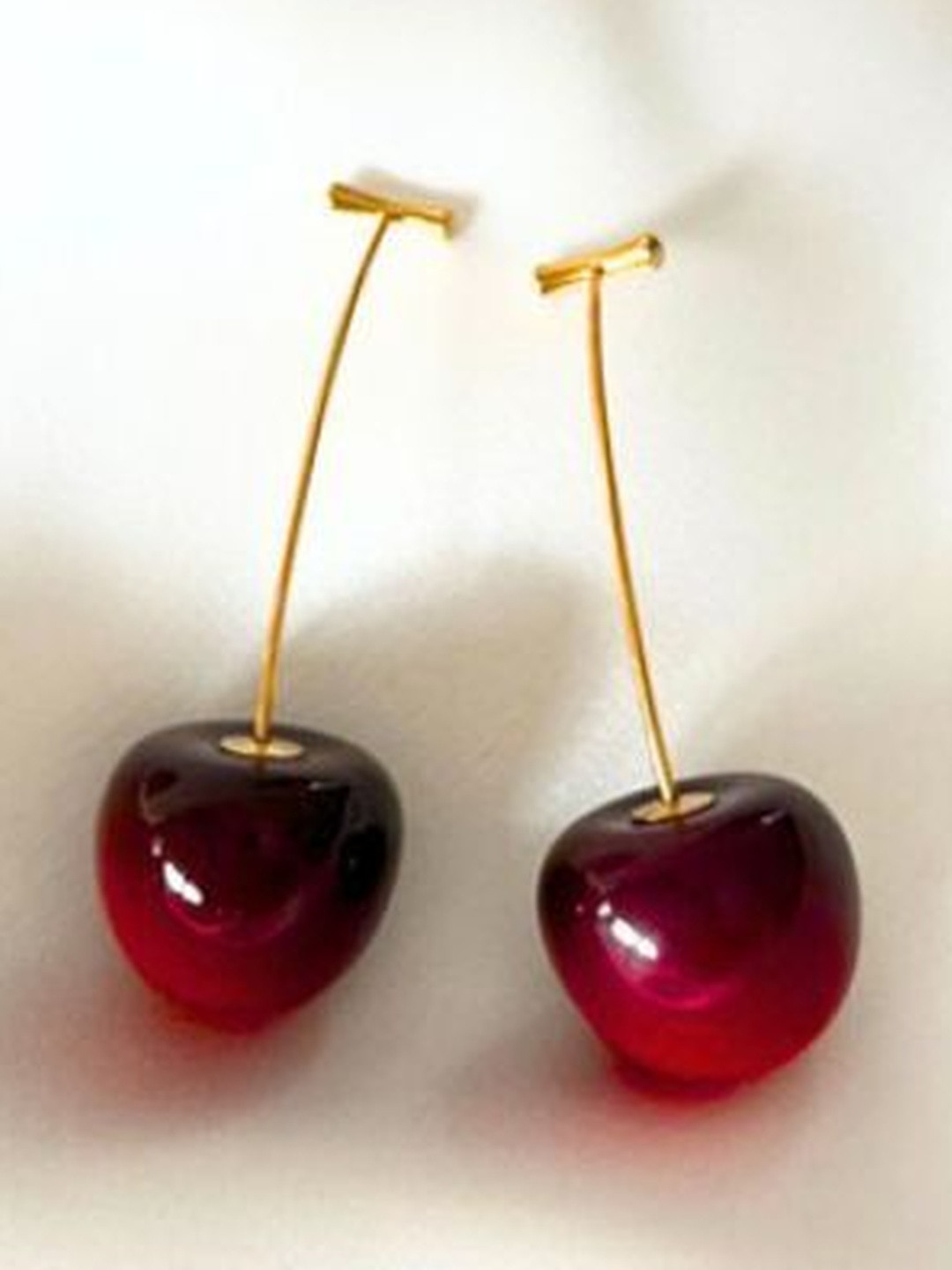 Neze Quirky Shaped Korean Cherry Red Drop Earrings