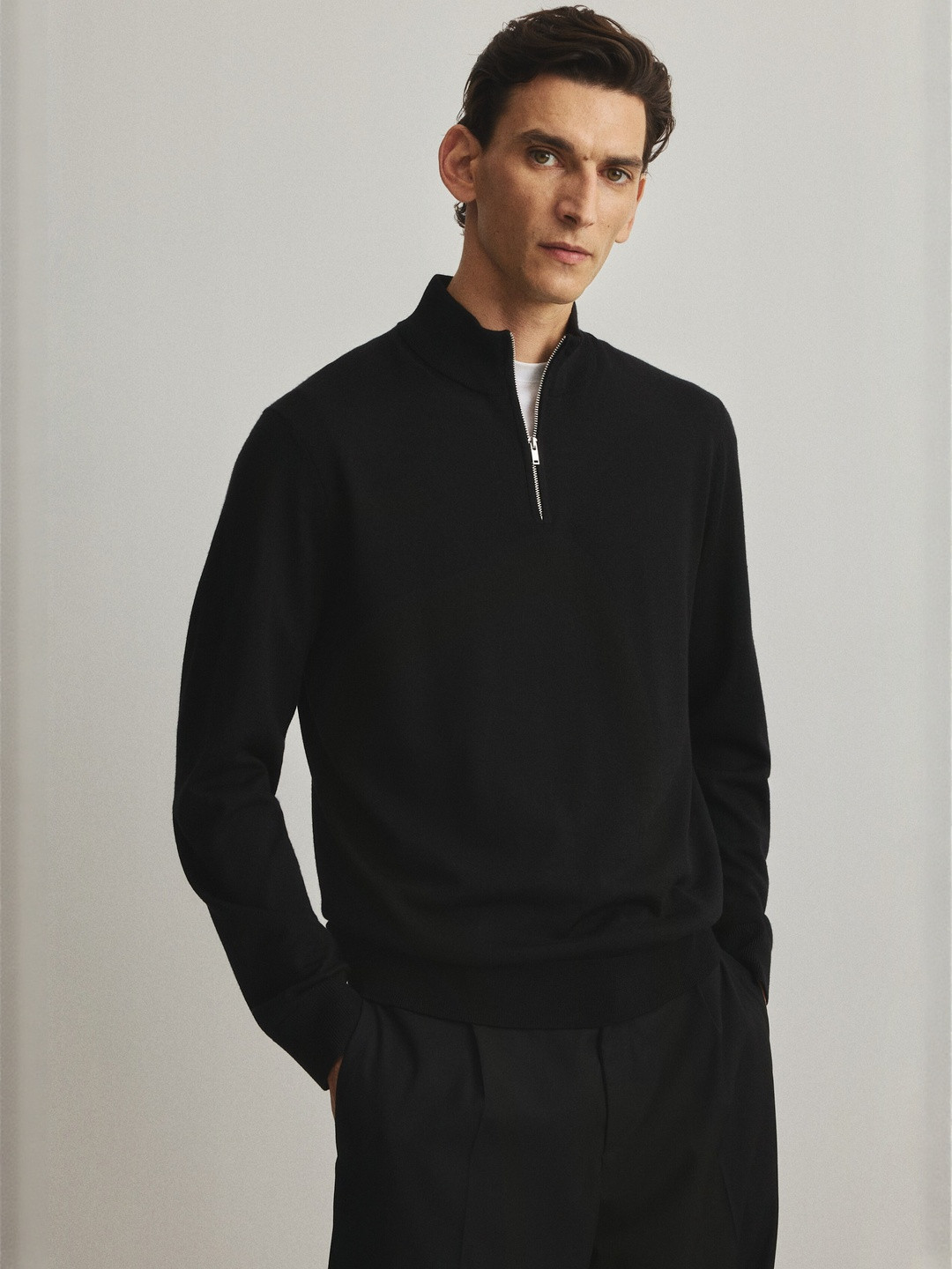 H&M Regular Fit Zip-Top Merino Wool Jumper