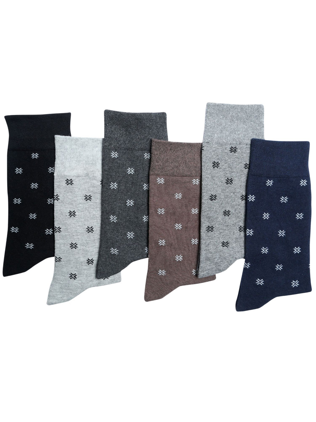 N2S NEXT2SKIN Men Pack Of 6 Assorted Cotton Crew Socks with Cross Stitch