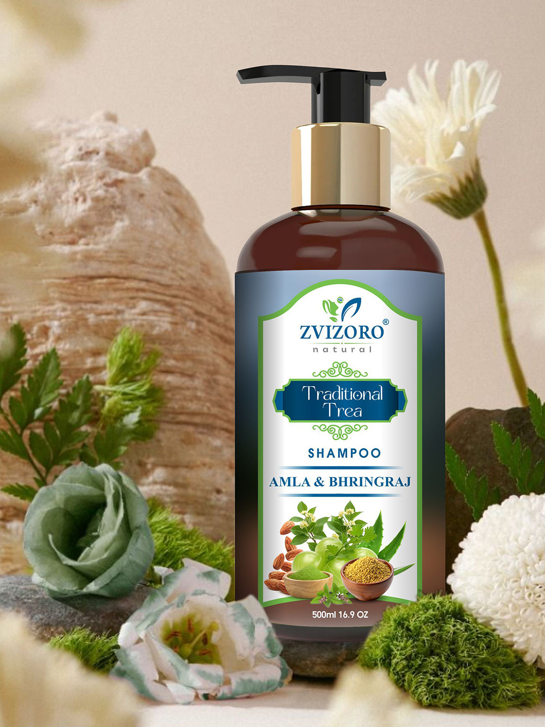 ZVIZORO Amla, Bhringraj Shampoo With Almond & Shikakai For Hair Growth - 500 ml