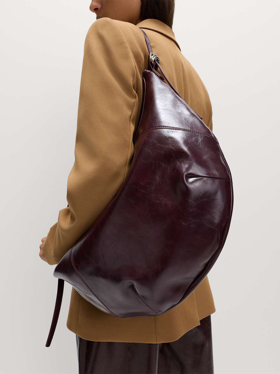 Marks & Spencer Women Patent Solid Half Moon Hobo Bag