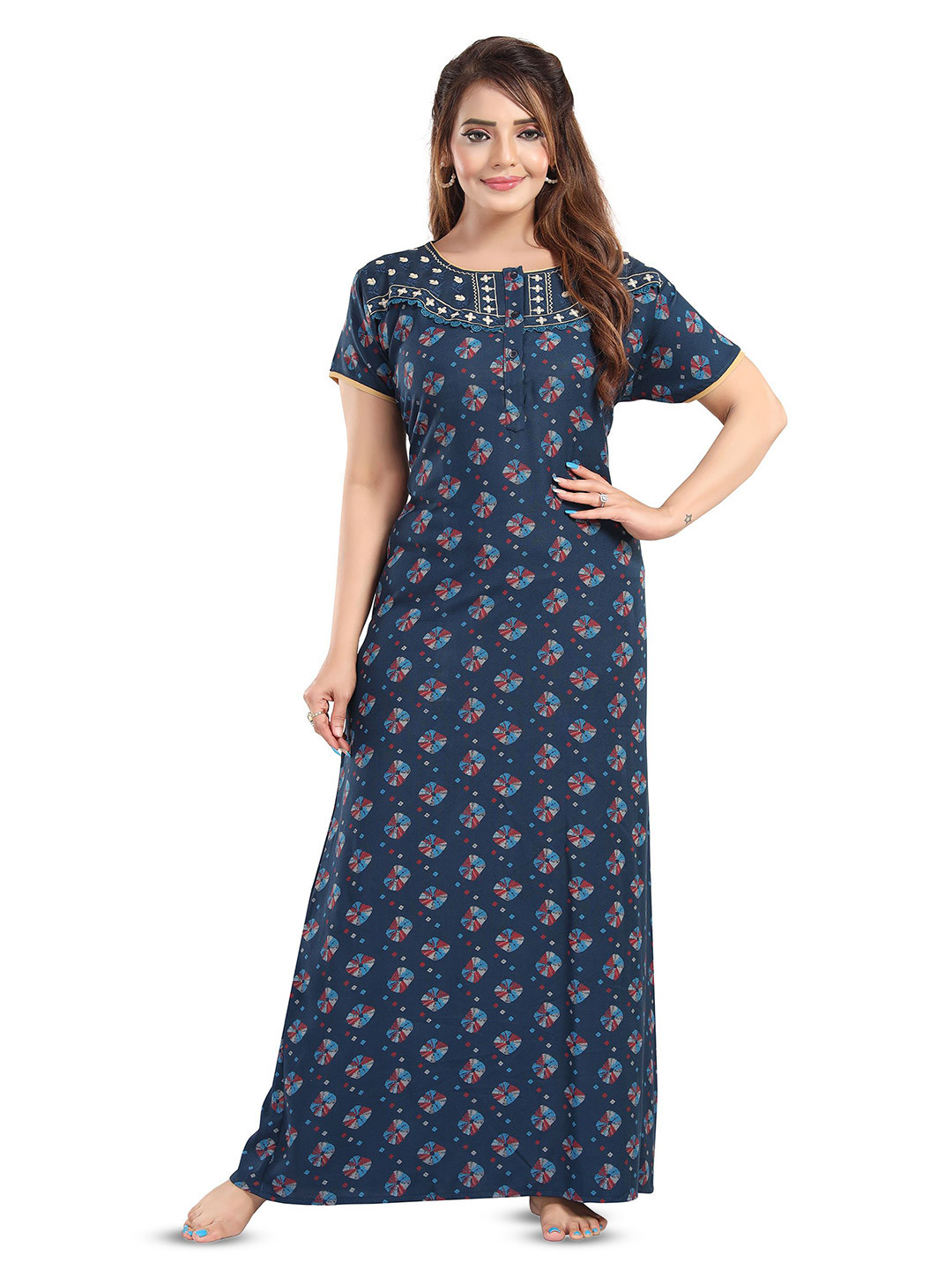 Lady Venom Women Tie and Dye Printed Pure Cotton Maxi Nightdress