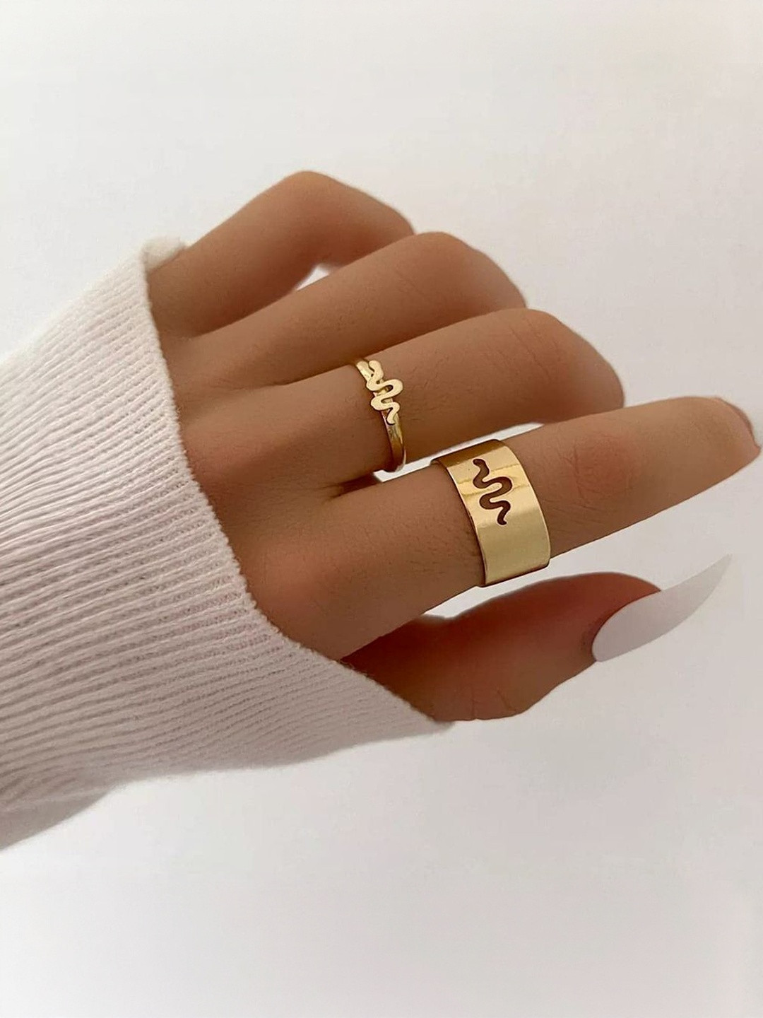 TheVineGirl Women Golden Heartbeat Couple Ring Matching Wrap Finger Ring