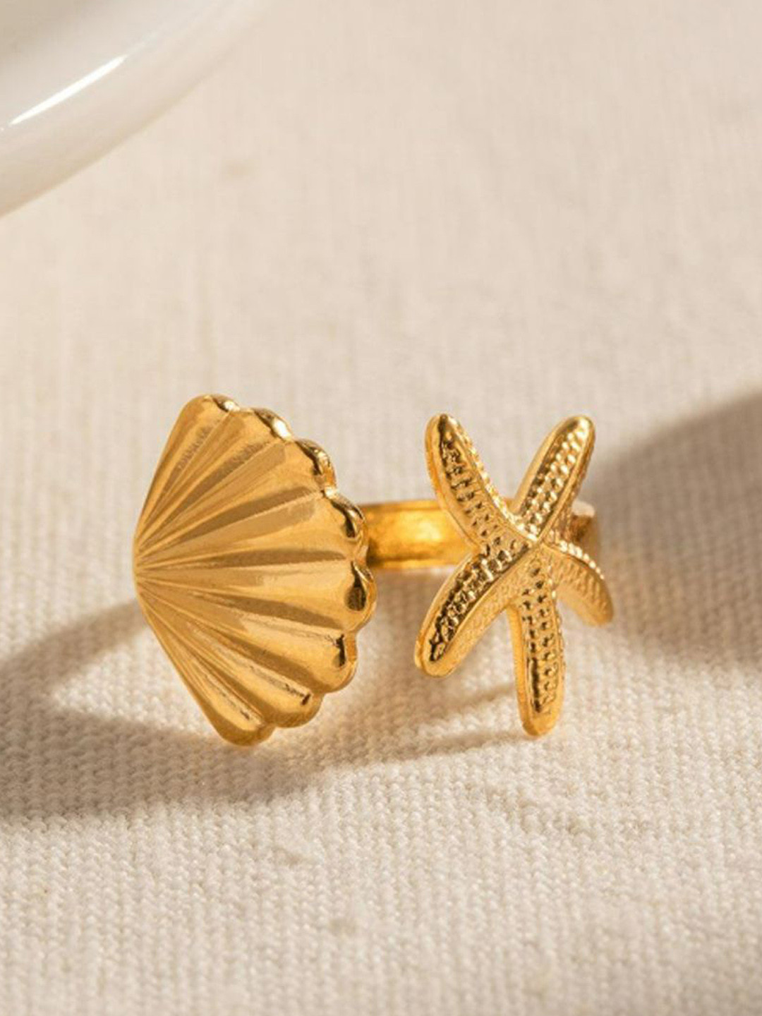 DIMPLERY 18K Gold Plated Stainless Steel Sea Vibe Finger Ring