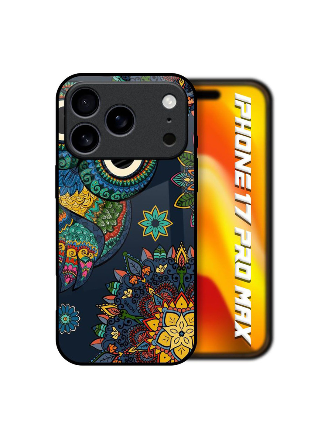 QRIOH Owl Art Printed iPhone 17 Pro Max Shockproof Back Case Mobile Accessories