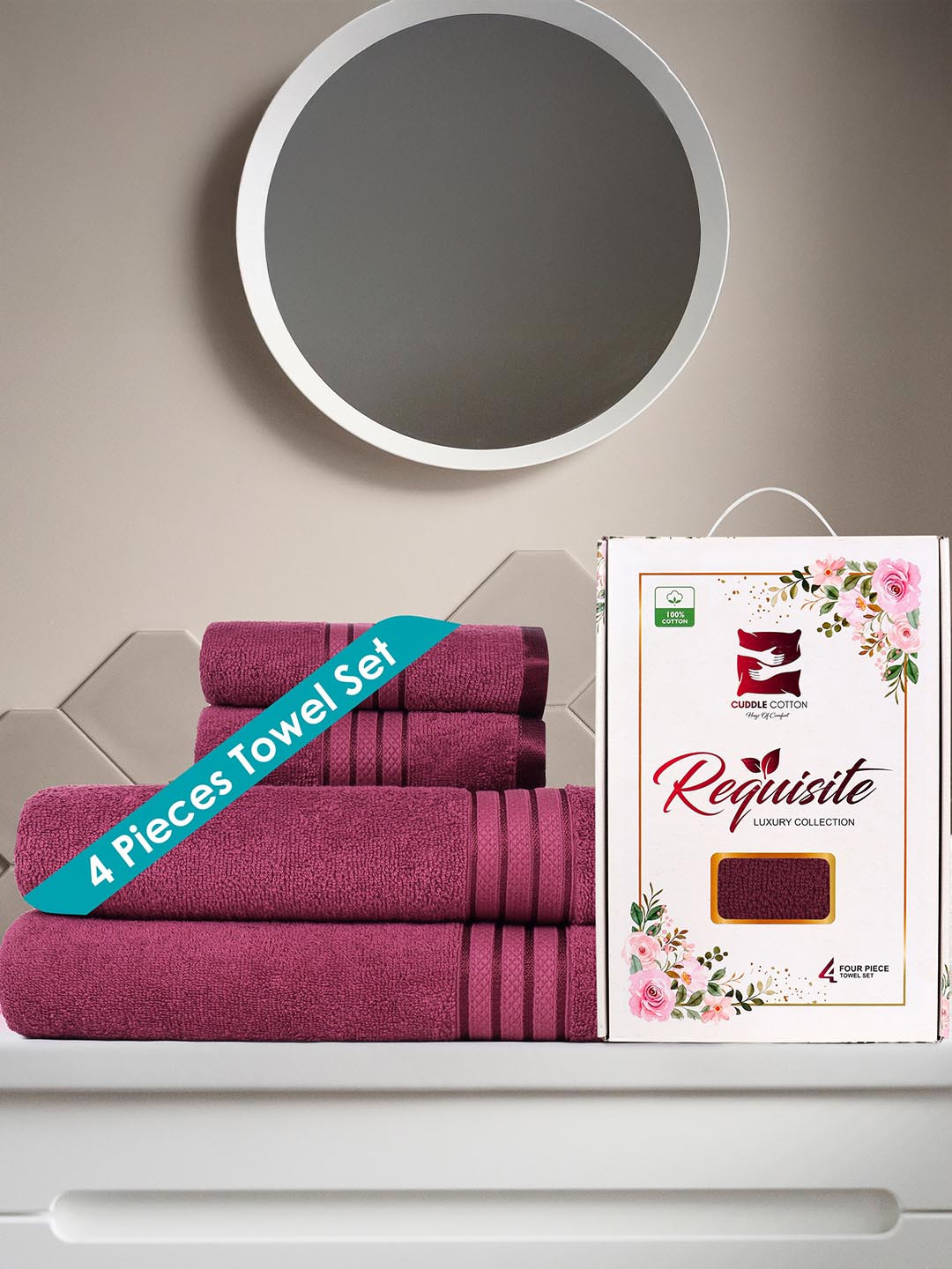 Requisite Pack Of 4 Pure Cotton Towels