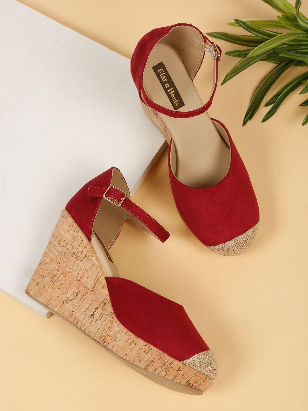 Flat n Heels Women Embellished Suede Wedge Sandals with Buckles Heels
