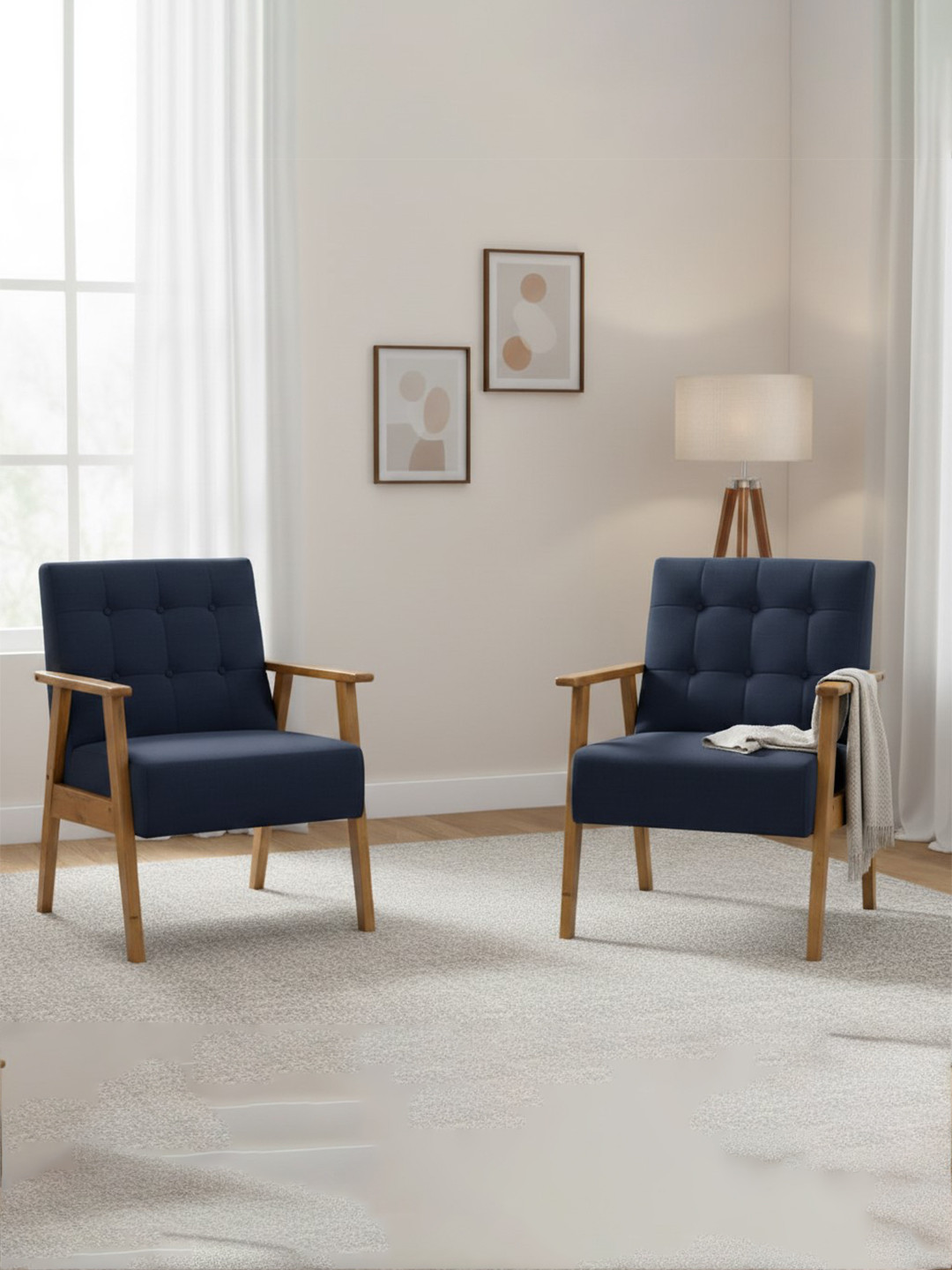 Little Extra Set of 2 Midnight Blue Upholstered Wooden Armchair