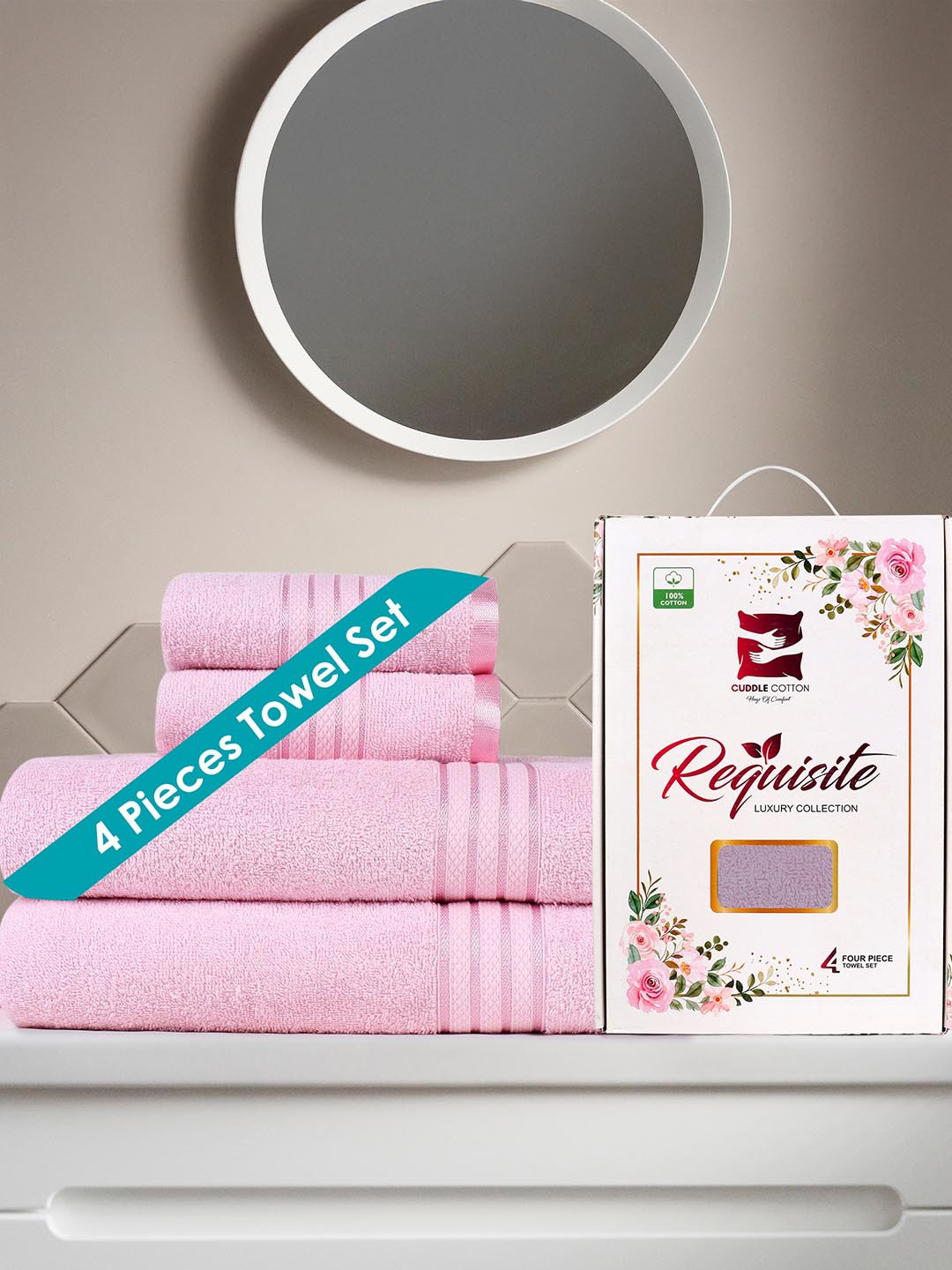 Cuddle Cotton Pink 4 Piece Pure Cotton 400 GSM Towel Set