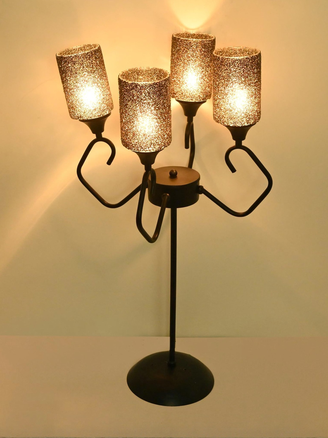 1st Time Floor Lamp with 4 Hand-Decorated Glass Shades