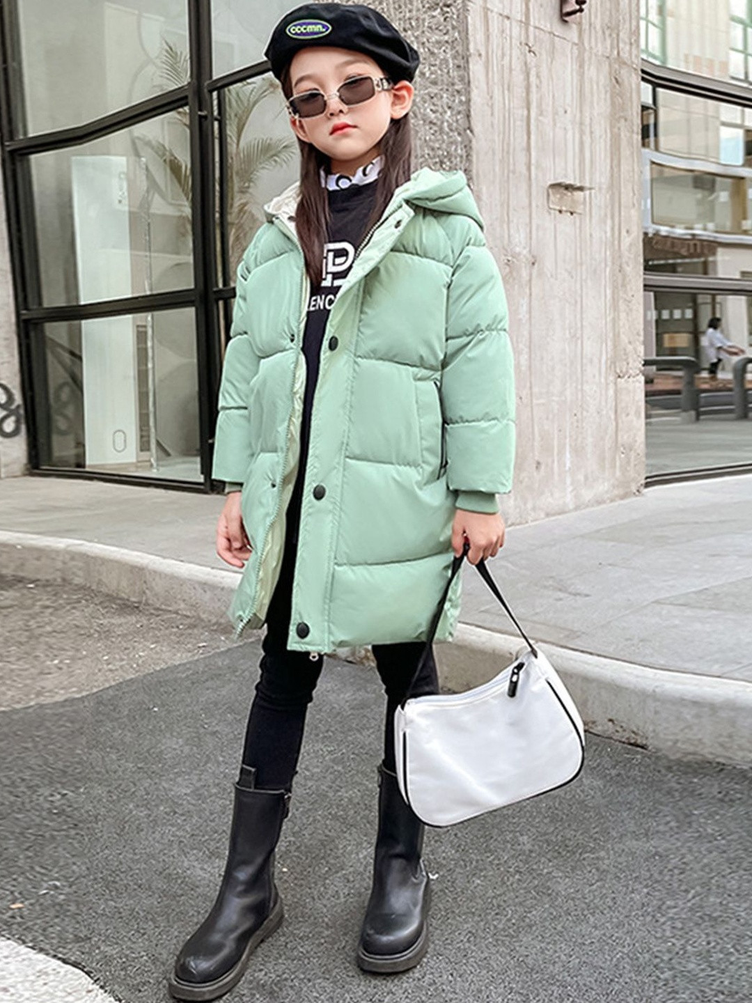 YK Girls Green Longline Puffer Jacket