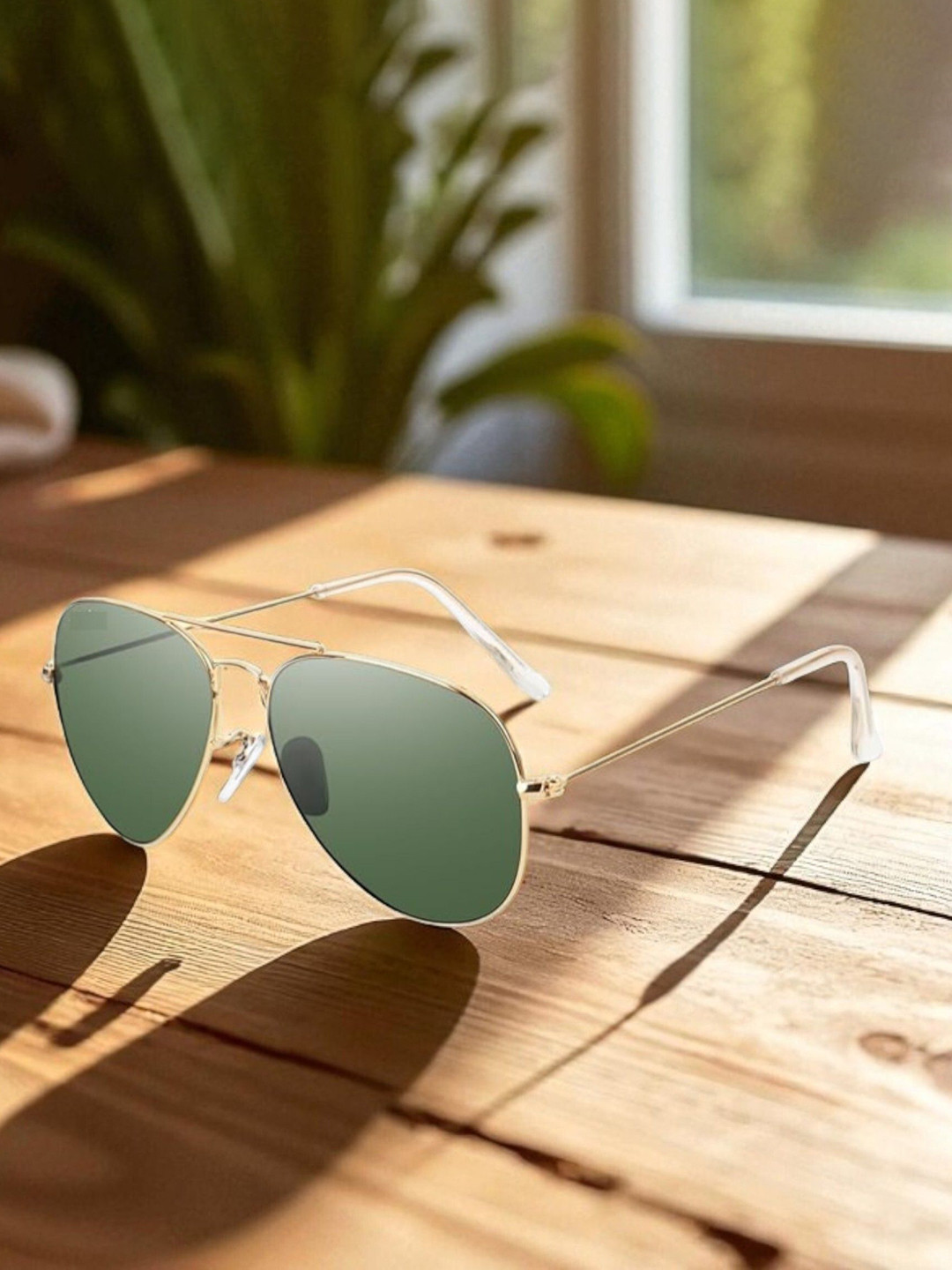 SPADEACES Unisex Full Rim Aviator Sunglasses with UV Protected Lens Gold Green Glass