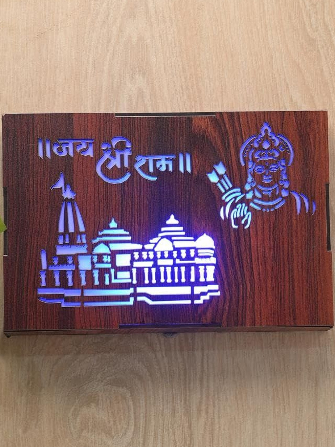 1st Time LED Lord Ram Mandir Design Picture Wooden Wall Lamp