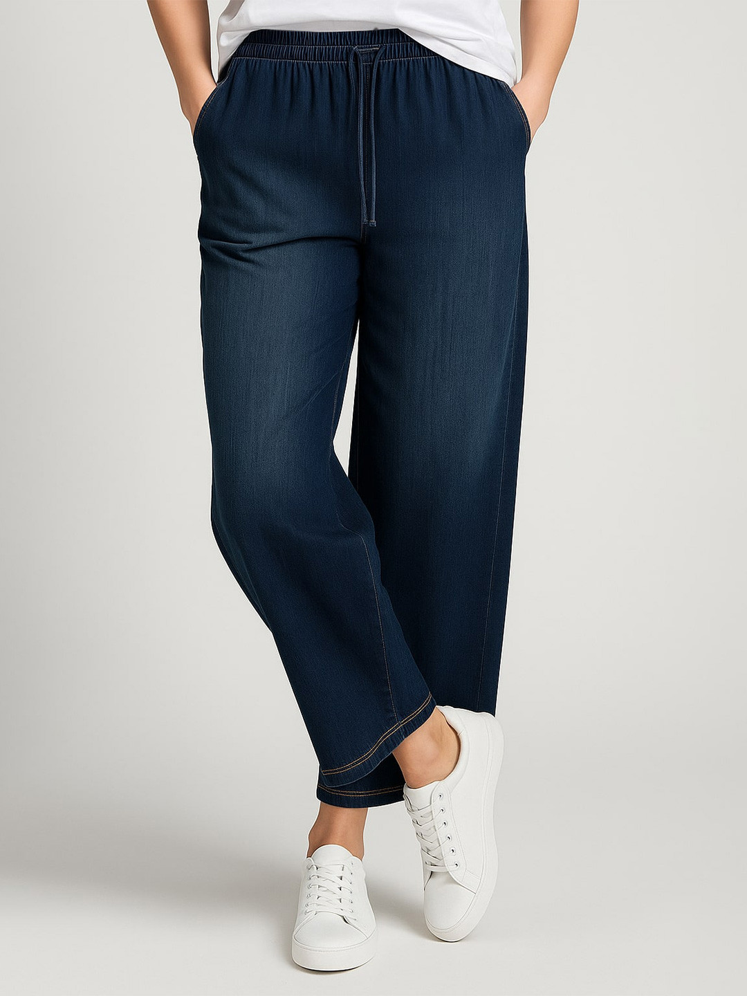 Lounge Dreams Women Relaxed Wide Leg Mid-Rise Denim Trouser