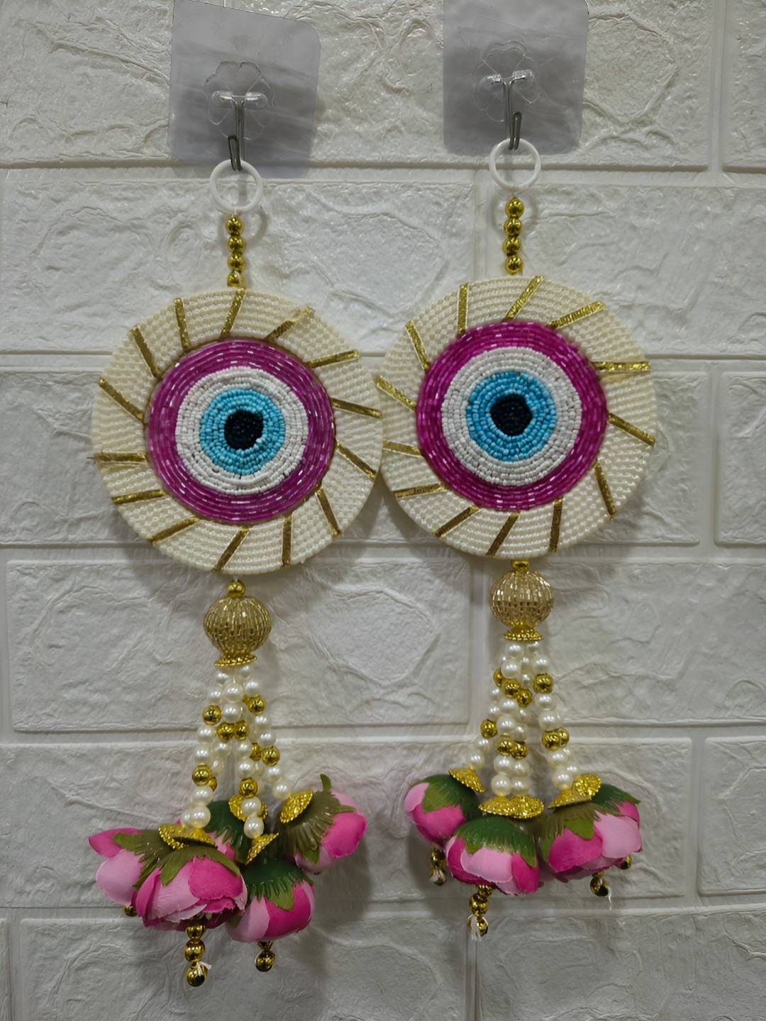 Sellplus White & Pink 2 Pieces Evileye Small Torans