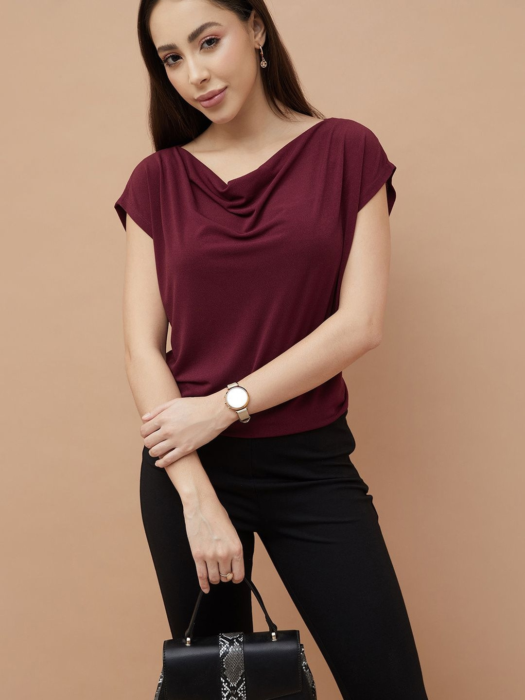 CODE by Lifestyle Women's Solid Cowl Neck Extended Sleeve Top