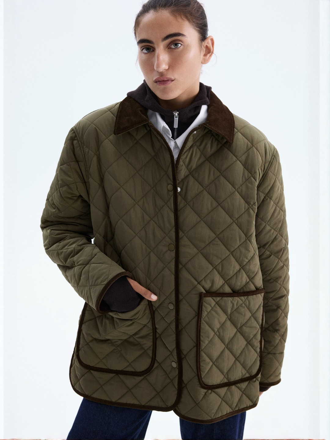 H&M Women Green Quilted Jacket