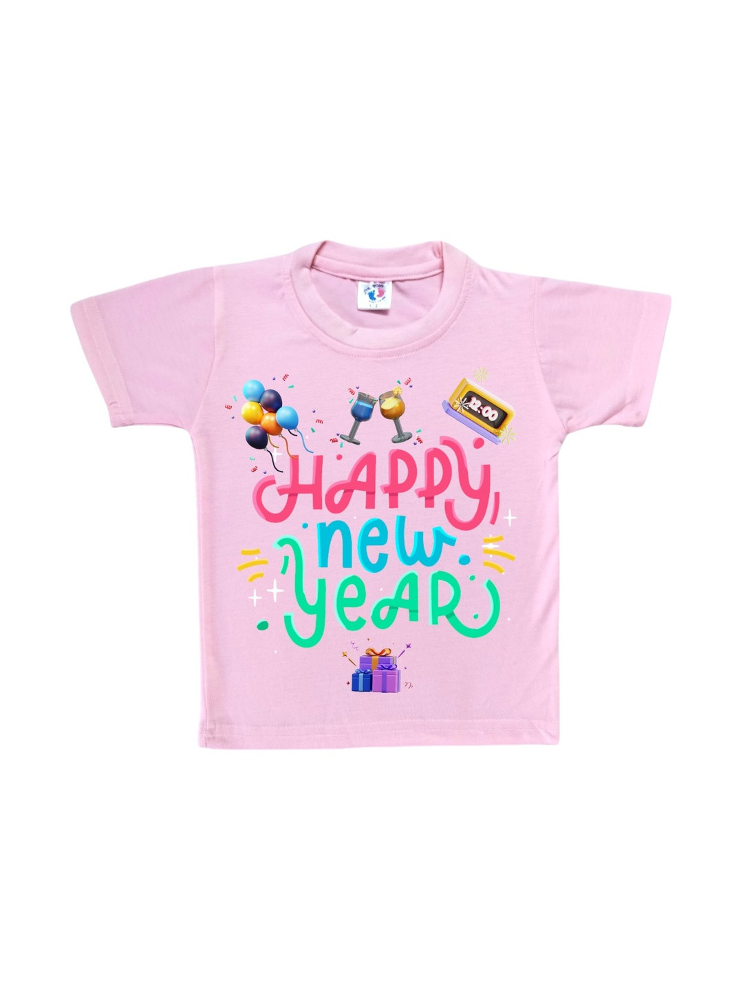 Cute Pals Kids Happy New Year Typography Printed Short Sleeves Cotton T-shirt