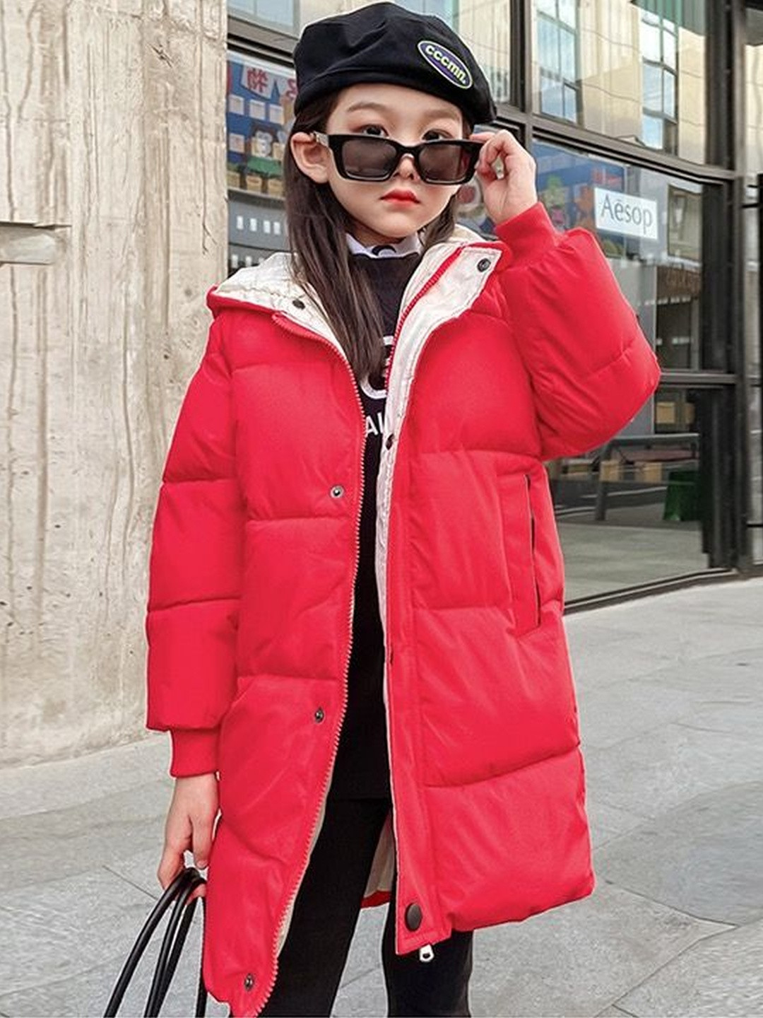 YK Girls Hooded Puffer Long Jacket