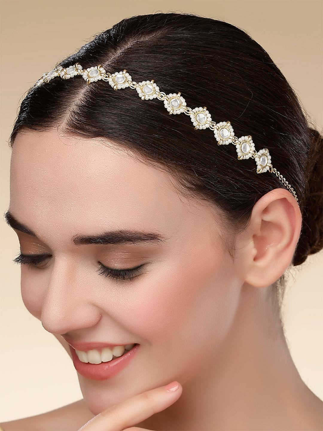 KARATCART Women Gold-Plated & White Kundan Studded Hairband Head Jewellery
