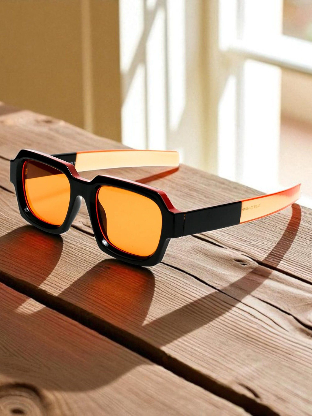 SPADEACES Unisex Rectangle Sunglasses Orange Black BL