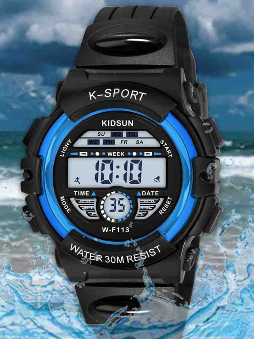 KIDSUN Kids Silicon Straps Digital Multi Function Watch LA03_BLACK_BLUE_SHINE