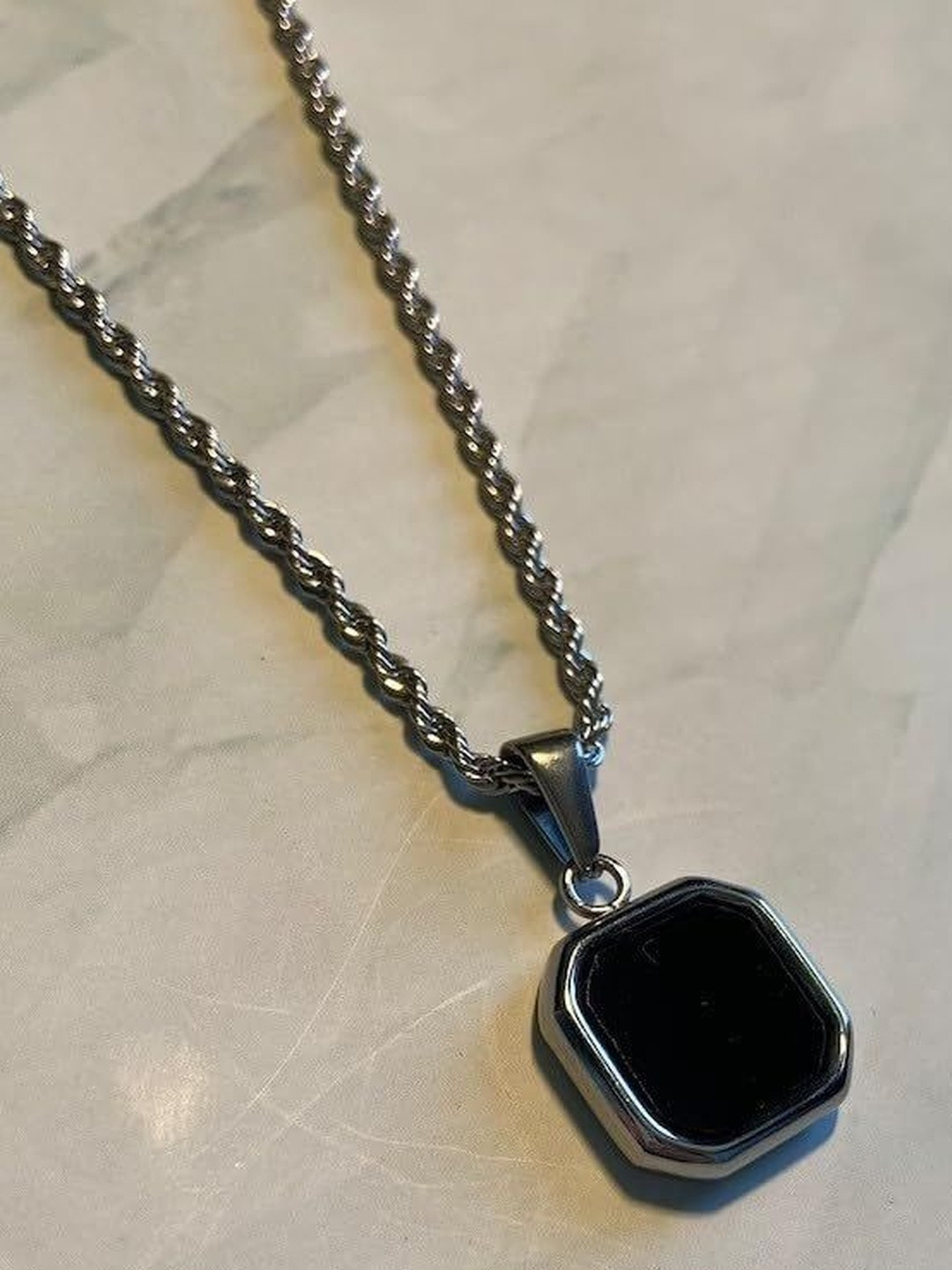 Rashifaashion Unisex Stainless Steel Square Shaped Enamelled Pendant With Chain