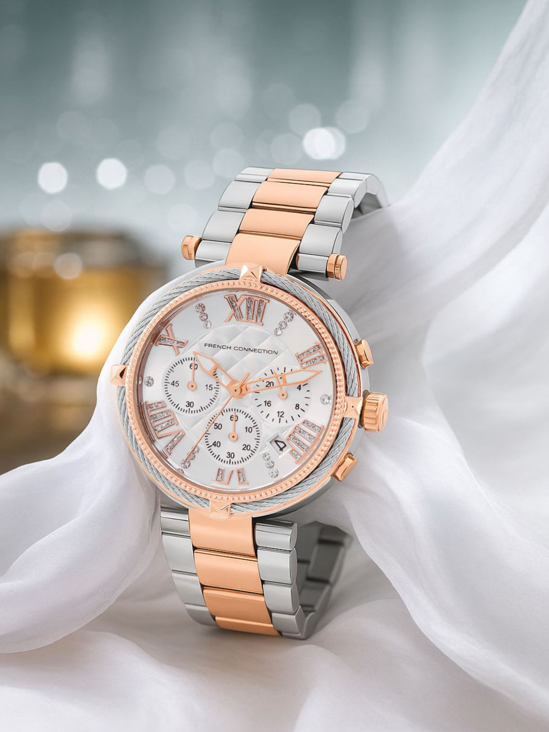 French Connection Women Embellished Dial & Bracelet Style Straps Analogue Watch FCO4RTM