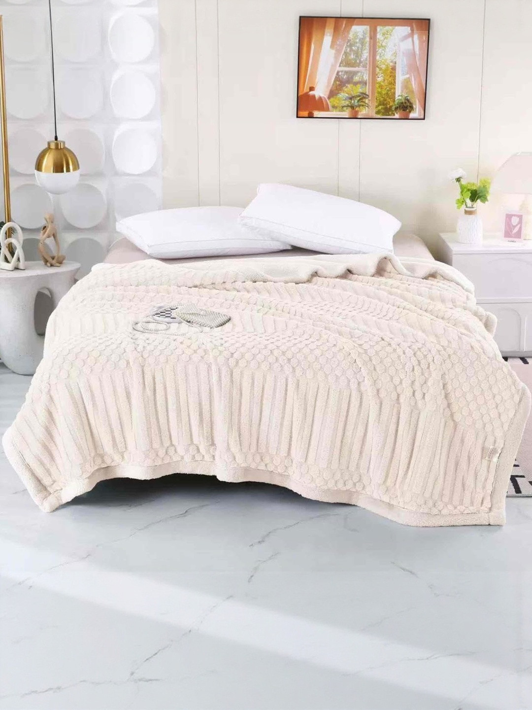 Reexplore White Double Microfibre 354GSM Cotton Bed King Size Sherpa Blanket