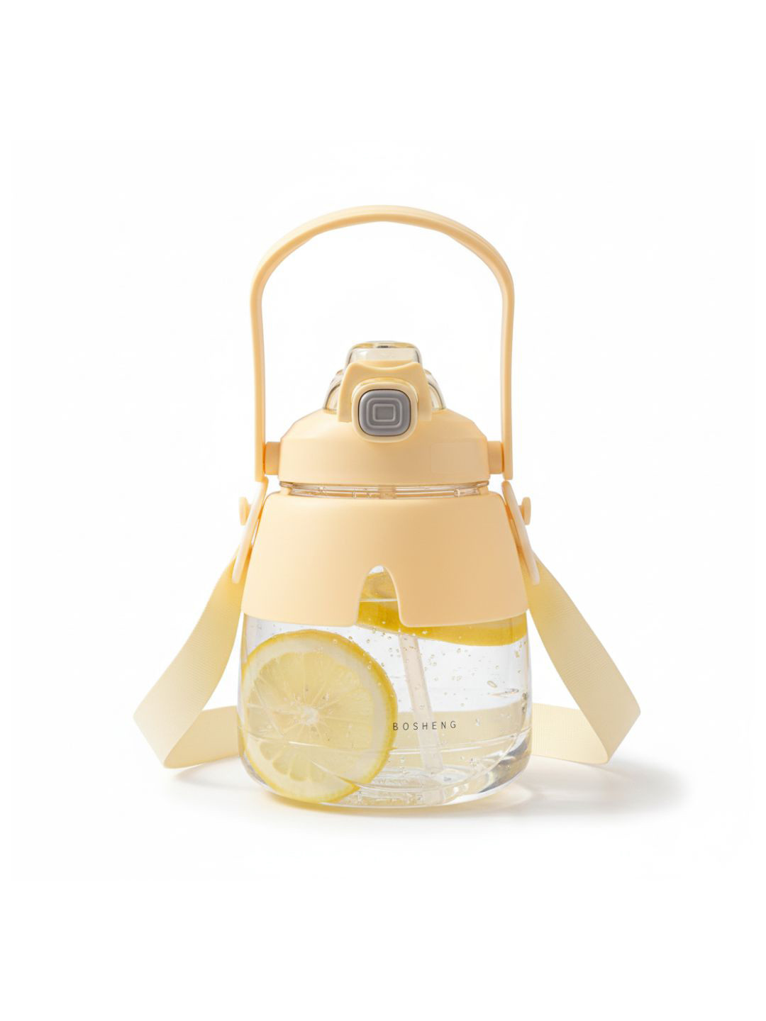 YK Kids Beige BPA-Free Pot Belly Water Bottle With Scale Marker & Adjustable Strap 1000ML